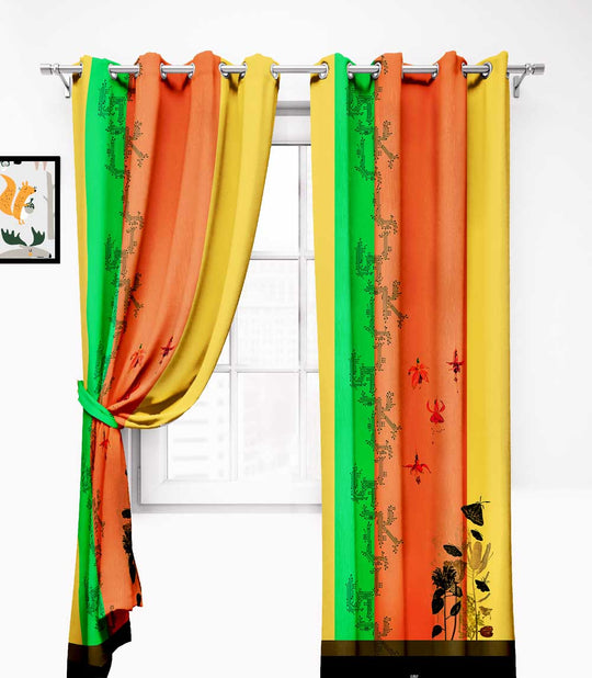 Ultimate Trends Premium Polyester Modern Curtain For Home Décor Green, Yellow and Orange color, 1 Piece