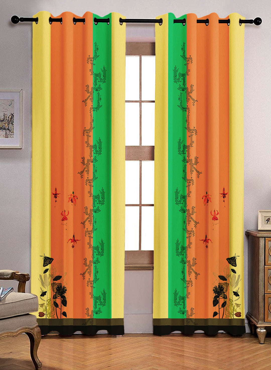 Ultimate Trends Premium Polyester Modern Curtain For Home Décor Green, Yellow and Orange color, 1 Piece