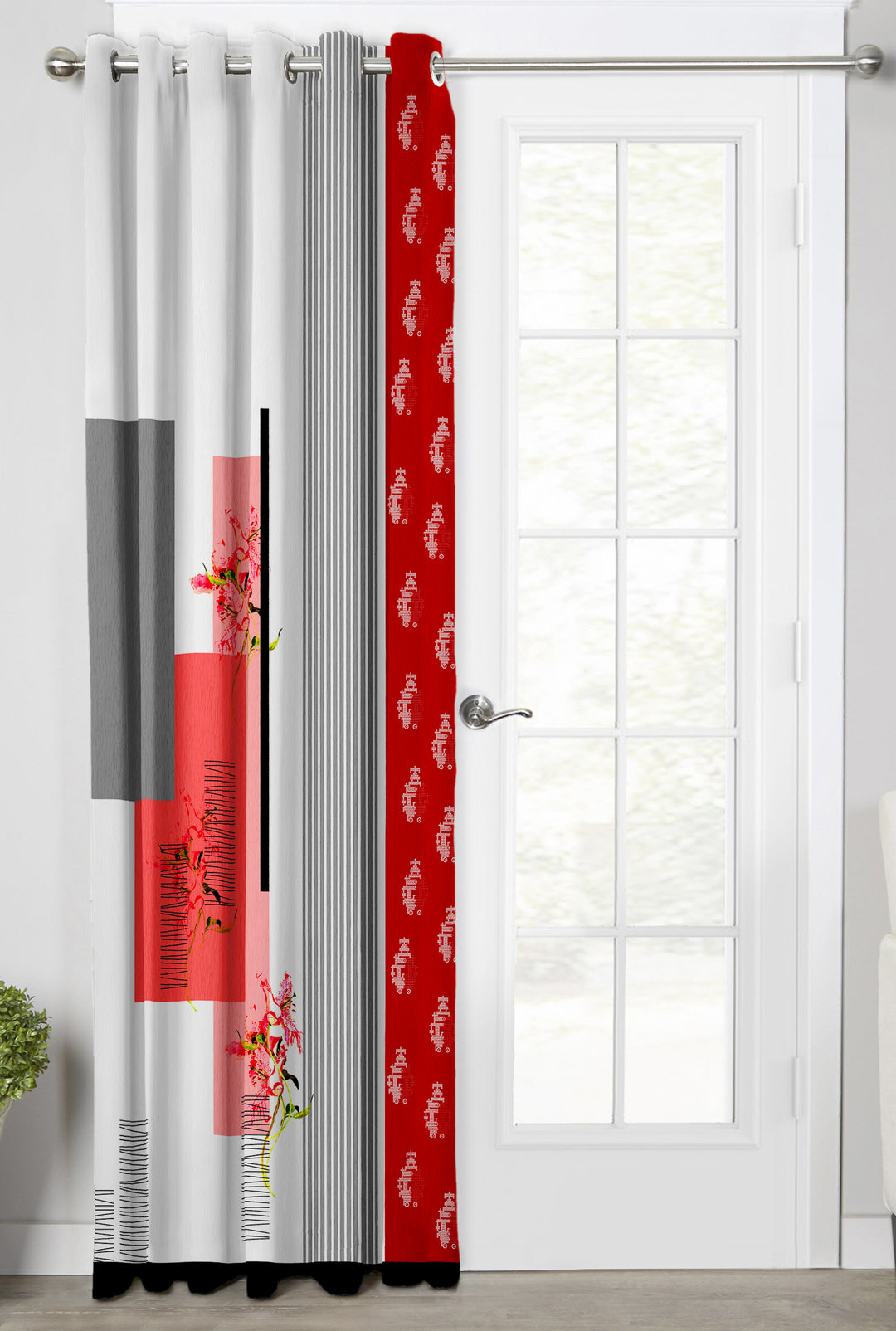 Ultimate Trends Premium Polyester Modern Curtain For Home Décor White and Red color, 1 Piece