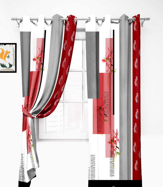 Ultimate Trends Premium Polyester Modern Curtain For Home Décor White and Red color, 1 Piece