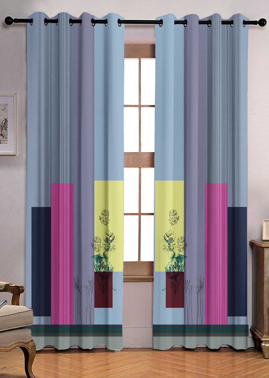 Ultimate Trends Premium Polyester Modern Curtain For Home Décor Multi color, 1 Piece