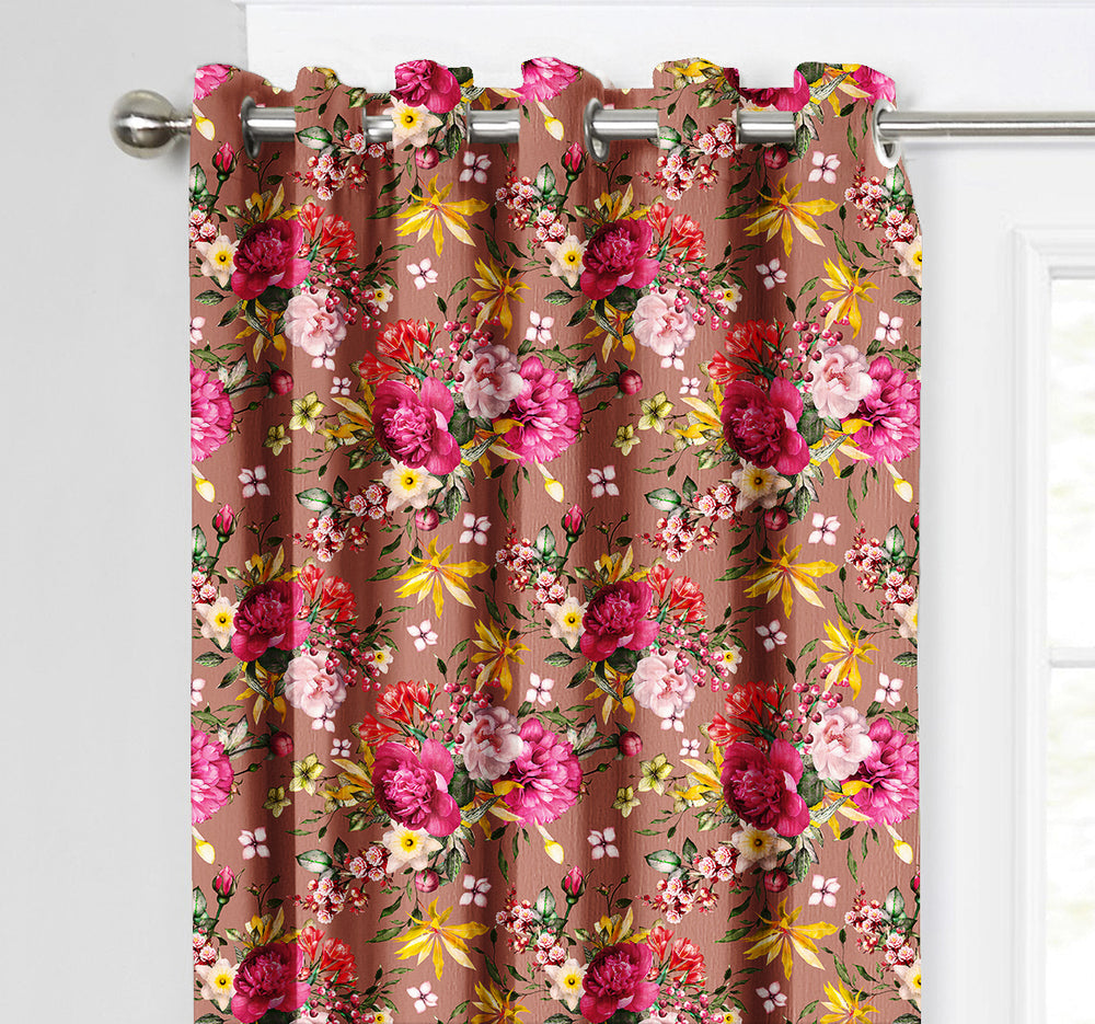 Ultimate Trends Premium Polyester Fancy Floral Curtain For Home Décor Brown Color, 1 Piece