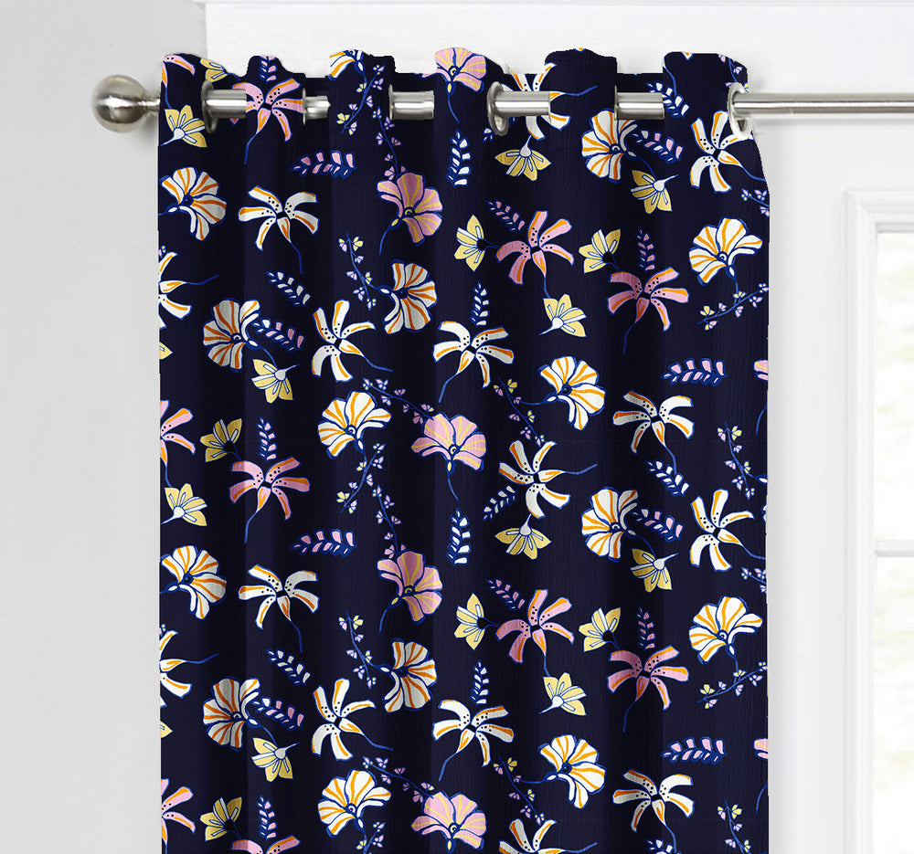 Ultimate Trends Premium Polyester Fancy Floral Curtain For Home Décor Navy Blue Color, 1 Piece