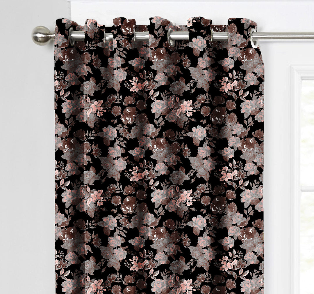 Ultimate Trends Premium Polyester Fancy Floral Curtain For Home Décor Black Color, 1 Piece