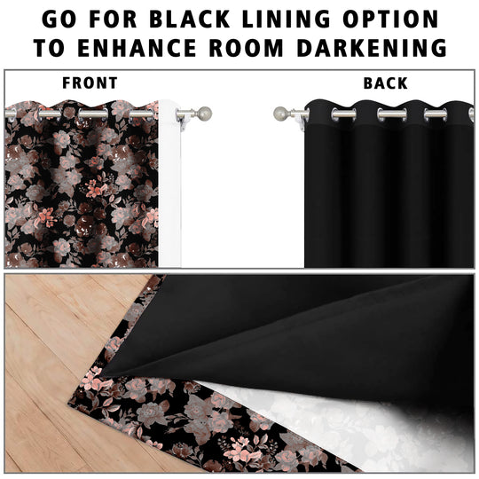 Ultimate Trends Premium Polyester Fancy Floral Curtain For Home Décor Black Color, 1 Piece