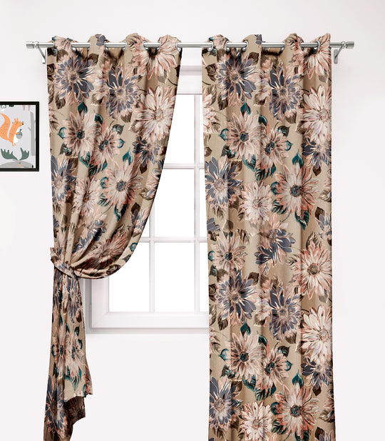 Ultimate Trends Premium Polyester Fancy Floral Curtain For Home Décor Dark Beige Color, 1 Piece