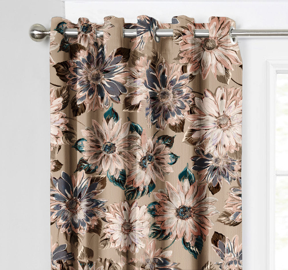 Ultimate Trends Premium Polyester Fancy Floral Curtain For Home Décor Dark Beige Color, 1 Piece