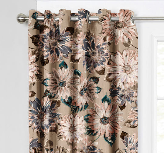 Ultimate Trends Premium Polyester Fancy Floral Curtain For Home Décor Dark Beige Color, 1 Piece