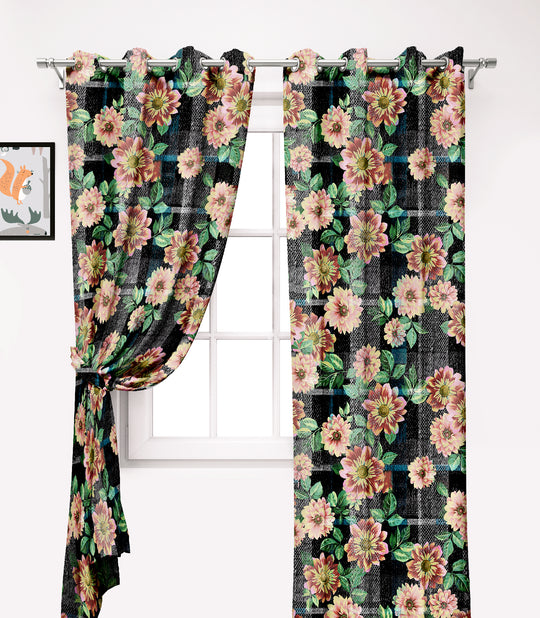 Ultimate Trends Premium Polyester Fancy Floral Curtain For Home Décor Black Color, 1 Piece