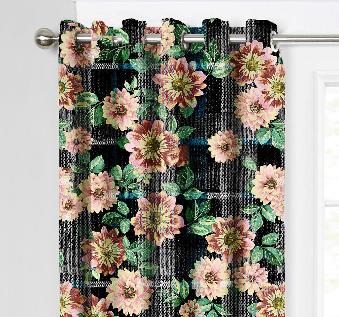 Ultimate Trends Premium Polyester Fancy Floral Curtain For Home Décor Black Color, 1 Piece