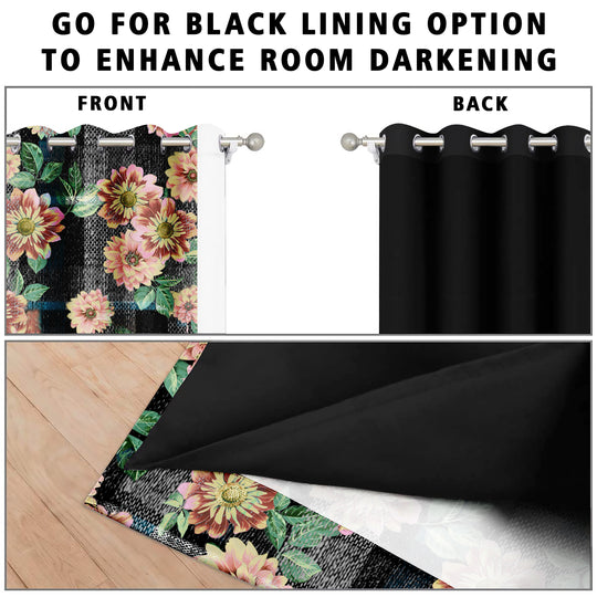 Ultimate Trends Premium Polyester Fancy Floral Curtain For Home Décor Black Color, 1 Piece