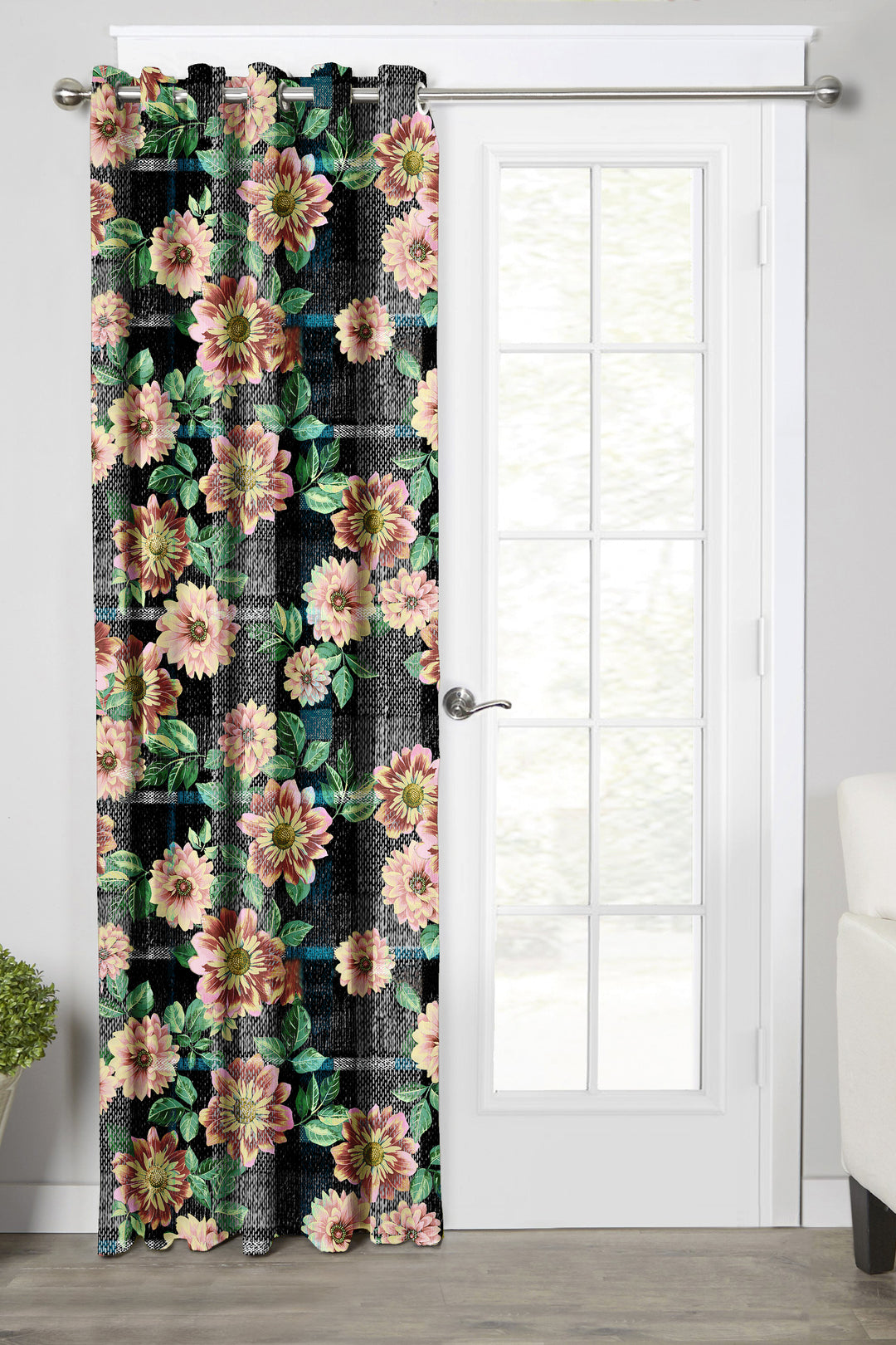 Ultimate Trends Premium Polyester Fancy Floral Curtain For Home Décor Black Color, 1 Piece