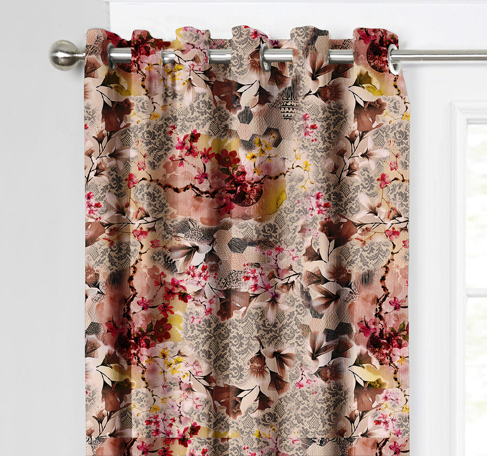 Ultimate Trends Premium Polyester Fancy Floral Curtain For Home Décor Brown Color, 1 Piece