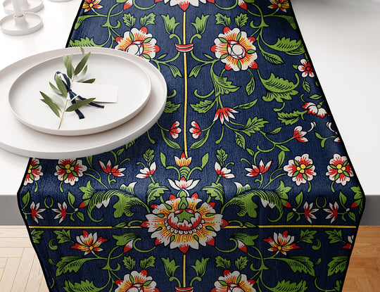 Dark Blue Floral, Table Runner